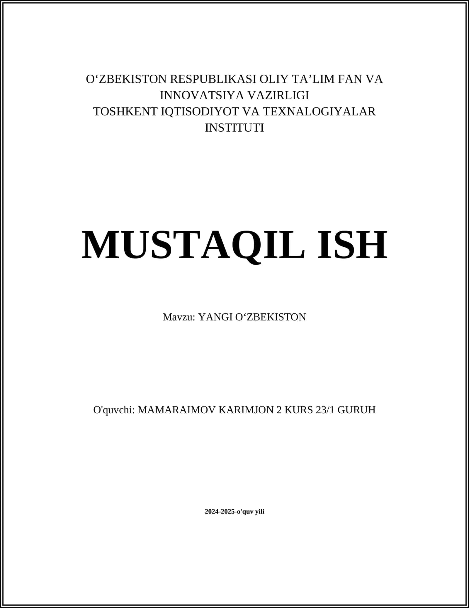 YANGI O'ZBEKISTON 1