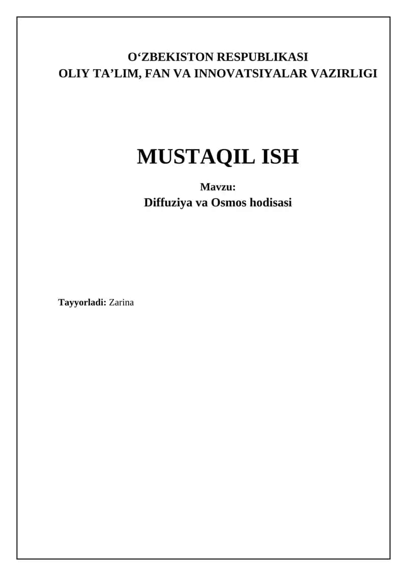 Diffuziya va Osmozning asoslari 1