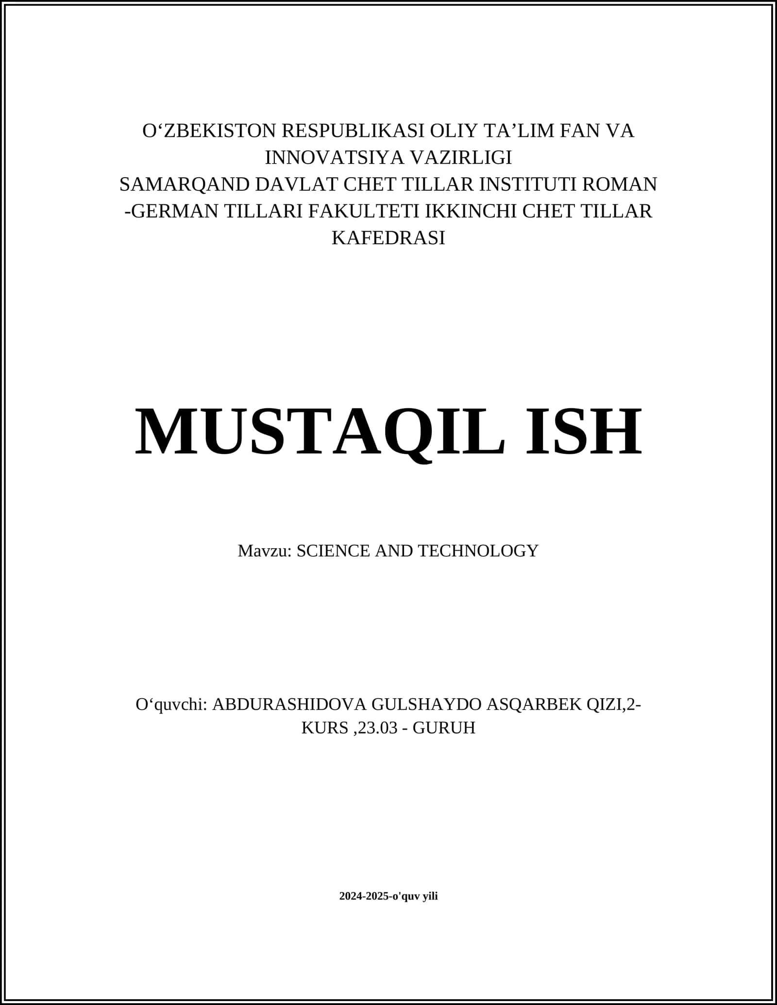 SCIENCE AND TECHNOLOGY 1