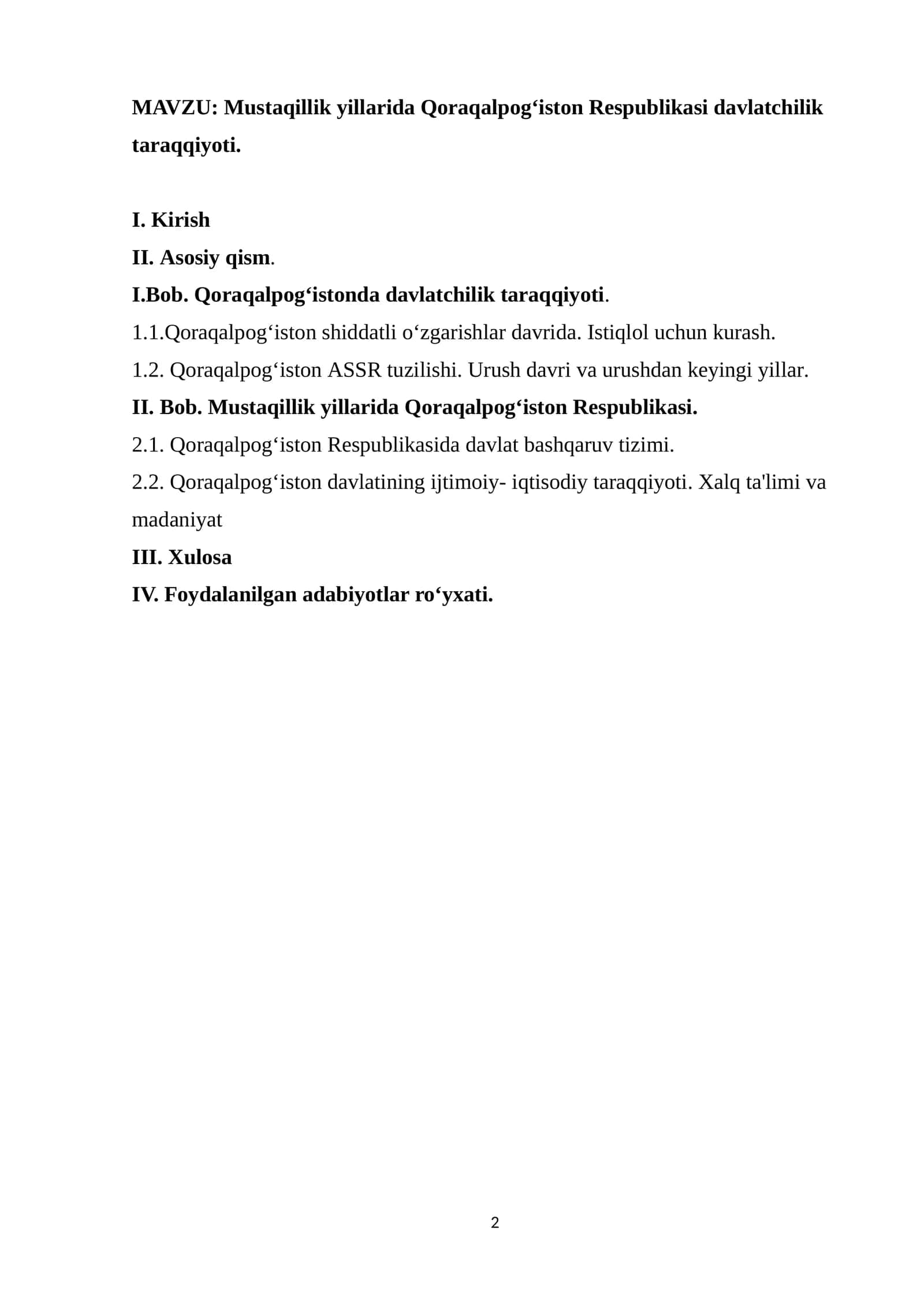 Mustaqillik yillarida Qoraqalpog‘iston Respublikasi davlatchilik taraqqiyoti 1