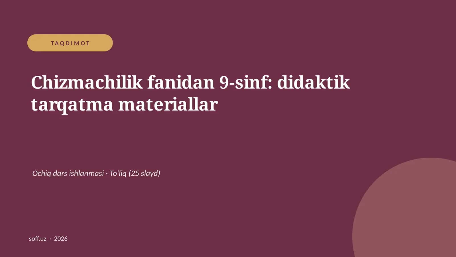 Chizmachilik fanidan 9-sinf: didaktik tarqatma materiallar 1