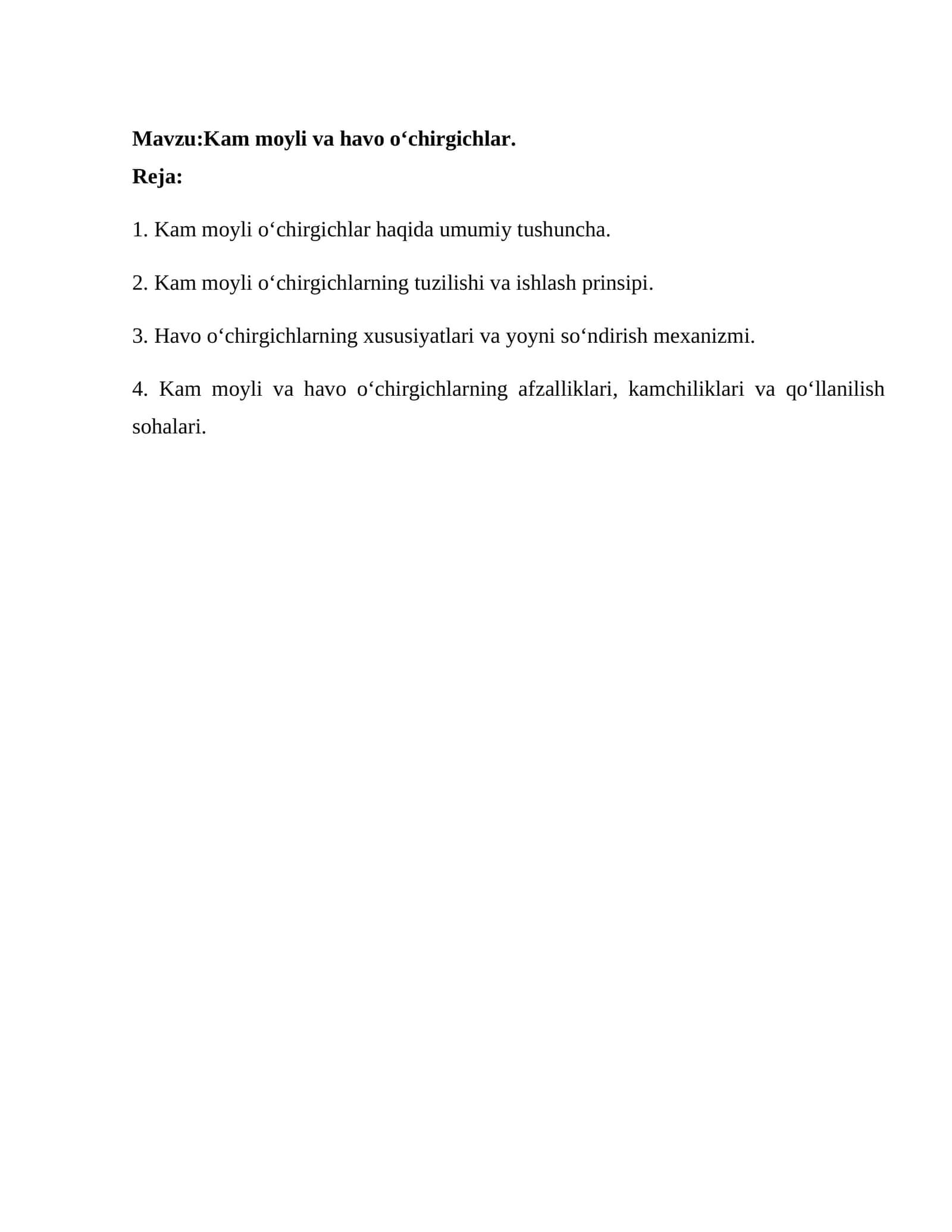 Kam moyli va havo o‘chirgichlar 1