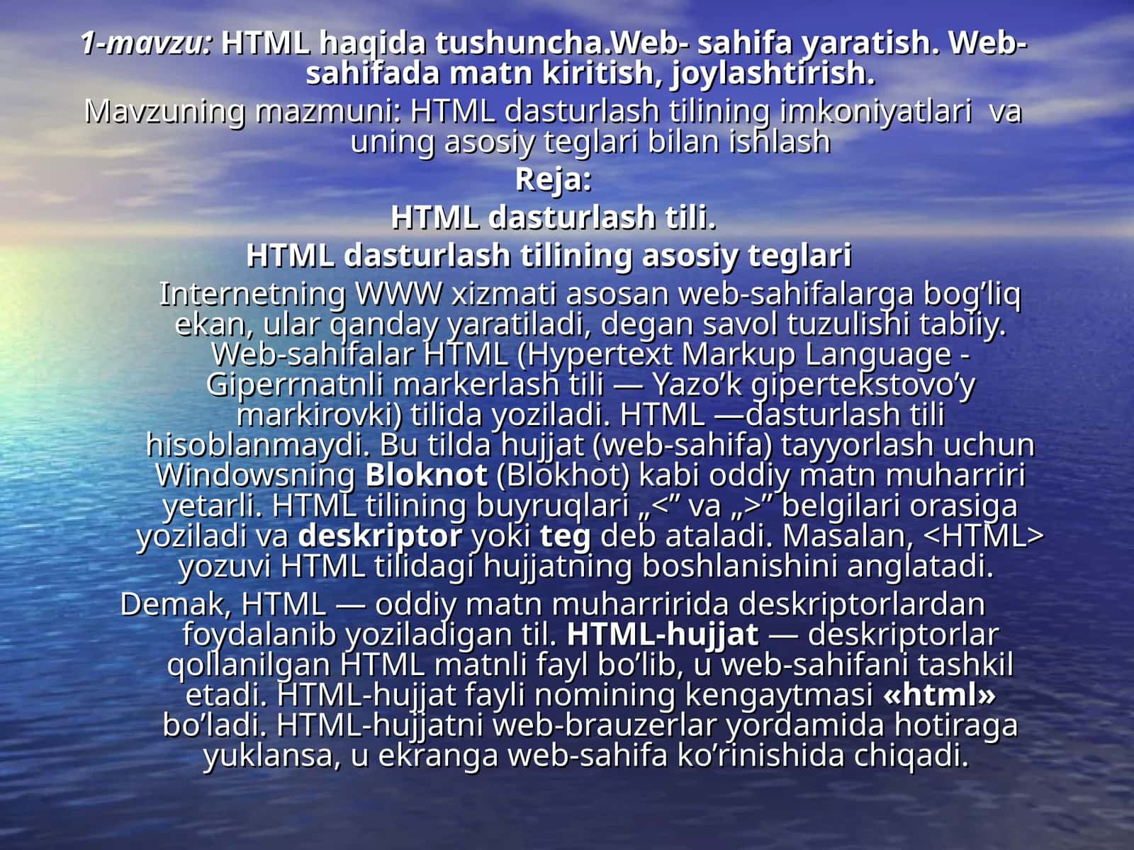 HTML dasturlash tili 1