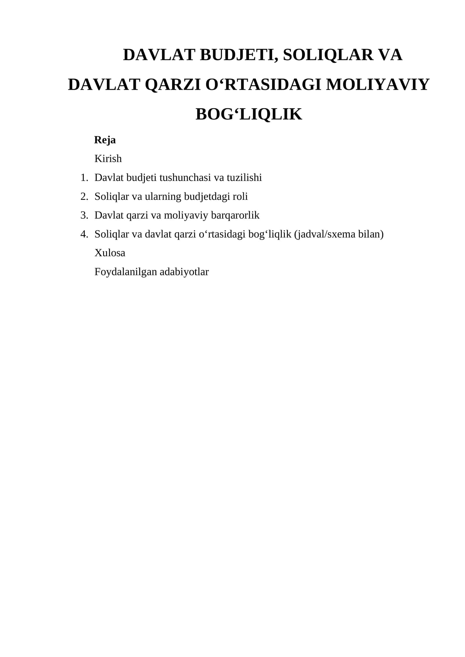 Davlat Budjeti, Soliqlar va Davlat Qarzi O‘rtasidagi Maliyaviy Bog‘liqlik 1