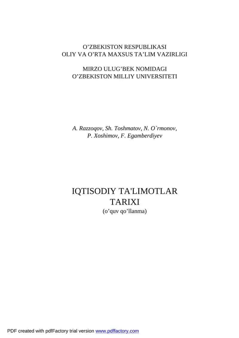 IQTISODIY TA'LIMOTLAR TARIXI 1