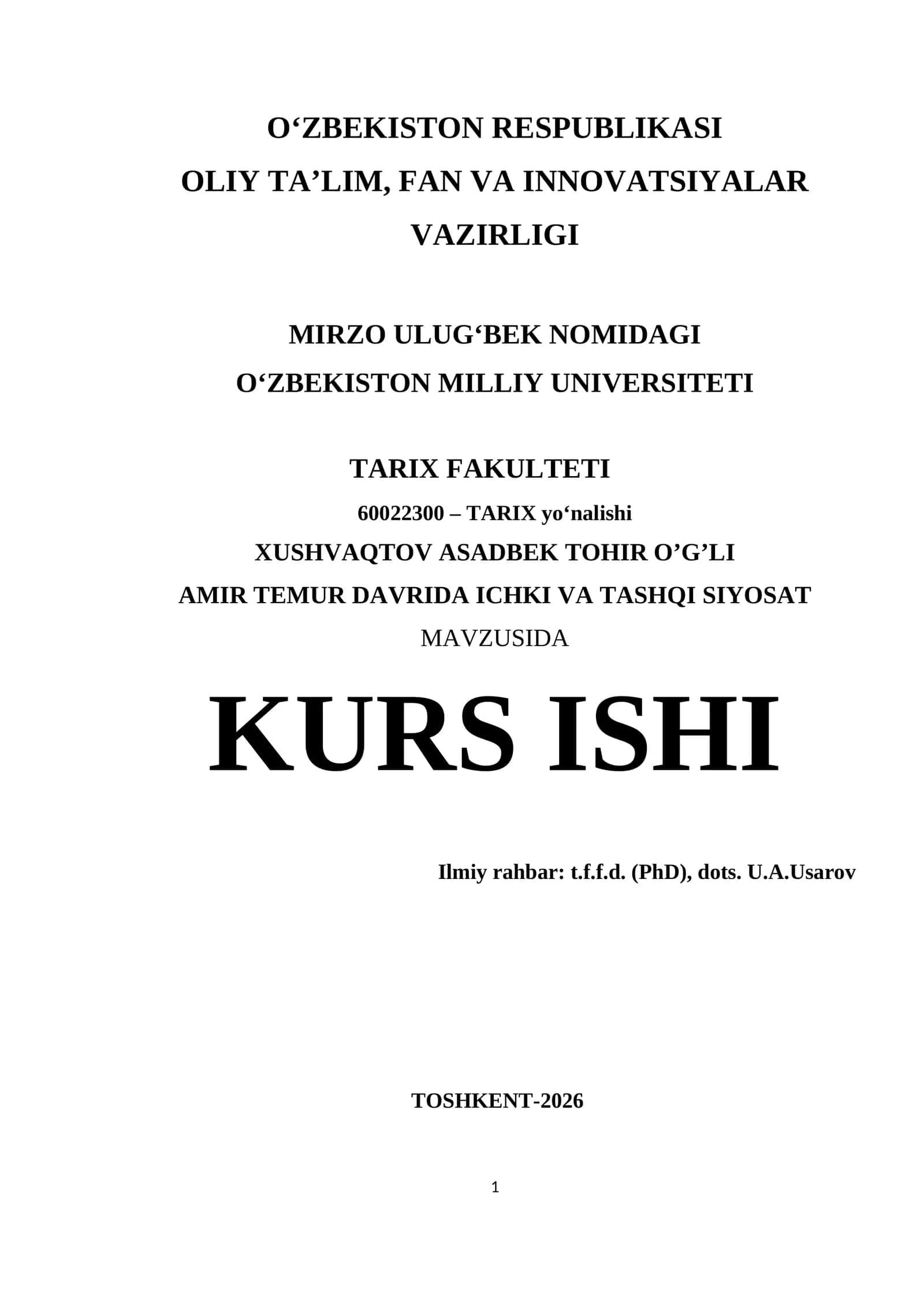 AMIR TEMUR DAVRIDA ICHKI VA TASHQI SIYOSAT MAVZUSIDA 1