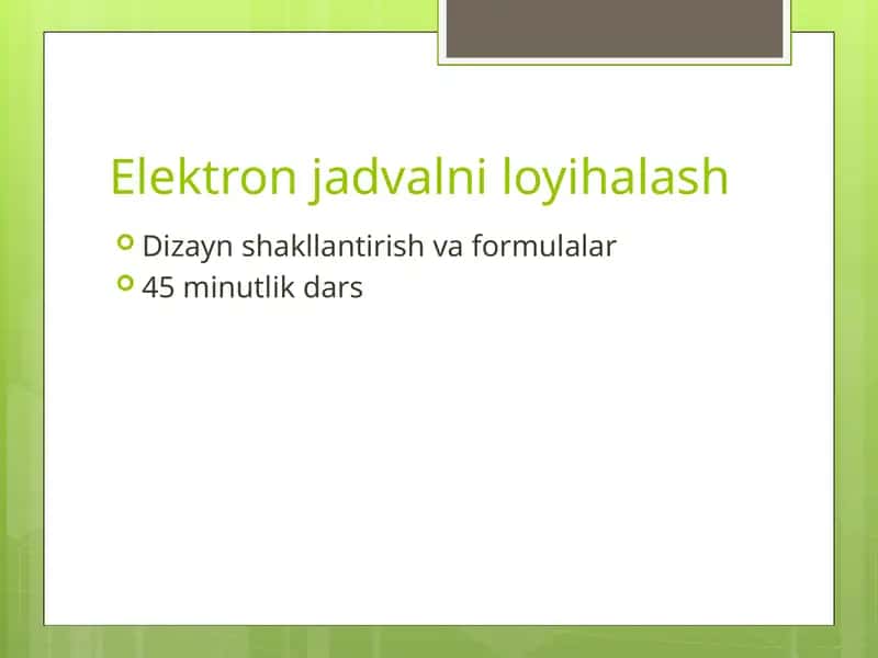 Elektron jadvalni loyihalash 1