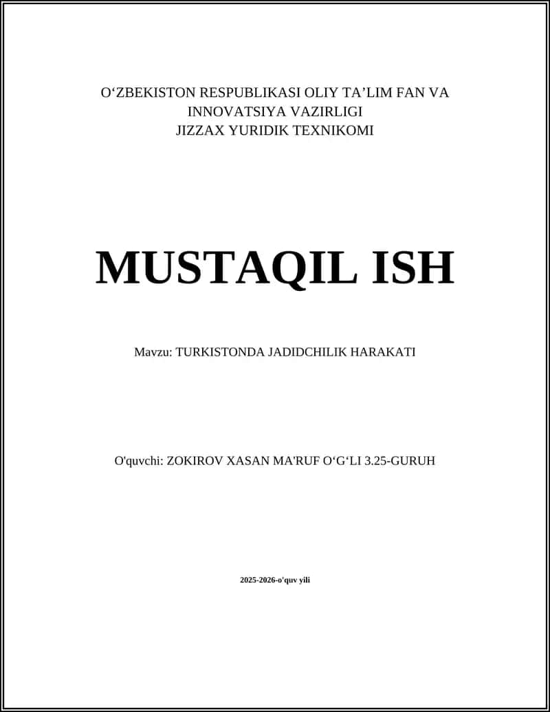 TURKISTONDA JADIDCHILIK HARAKATI 1