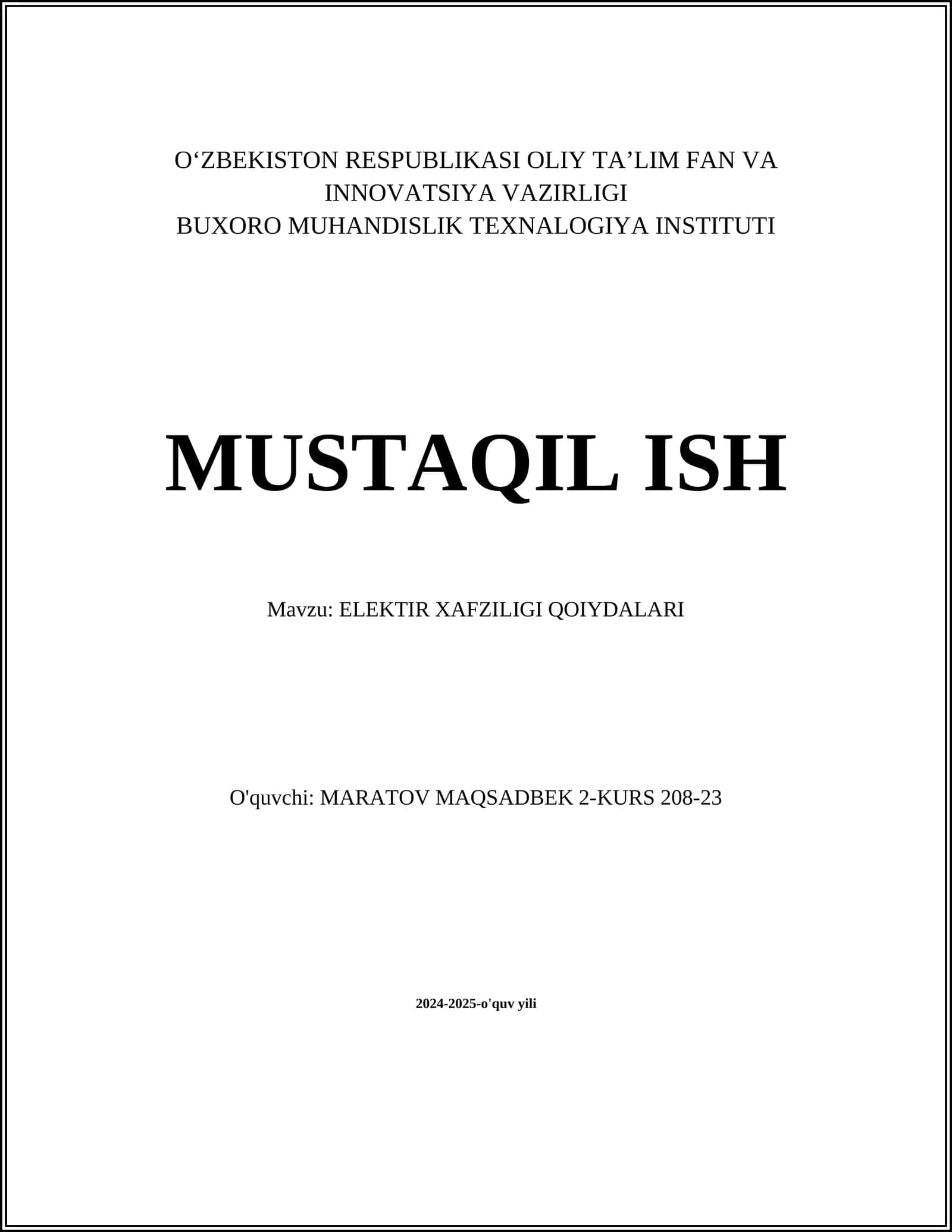 ELEKTIR XAFZILIGI QOIYDALARI 1