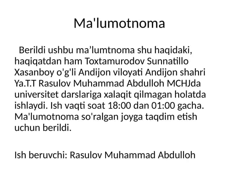 Ma'lumotnoma 1