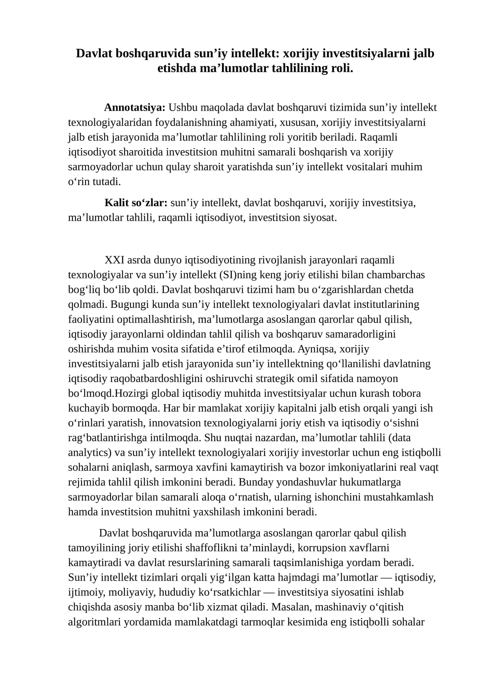 Sun’iy intellekt va xorijiy investitsiyalar 1