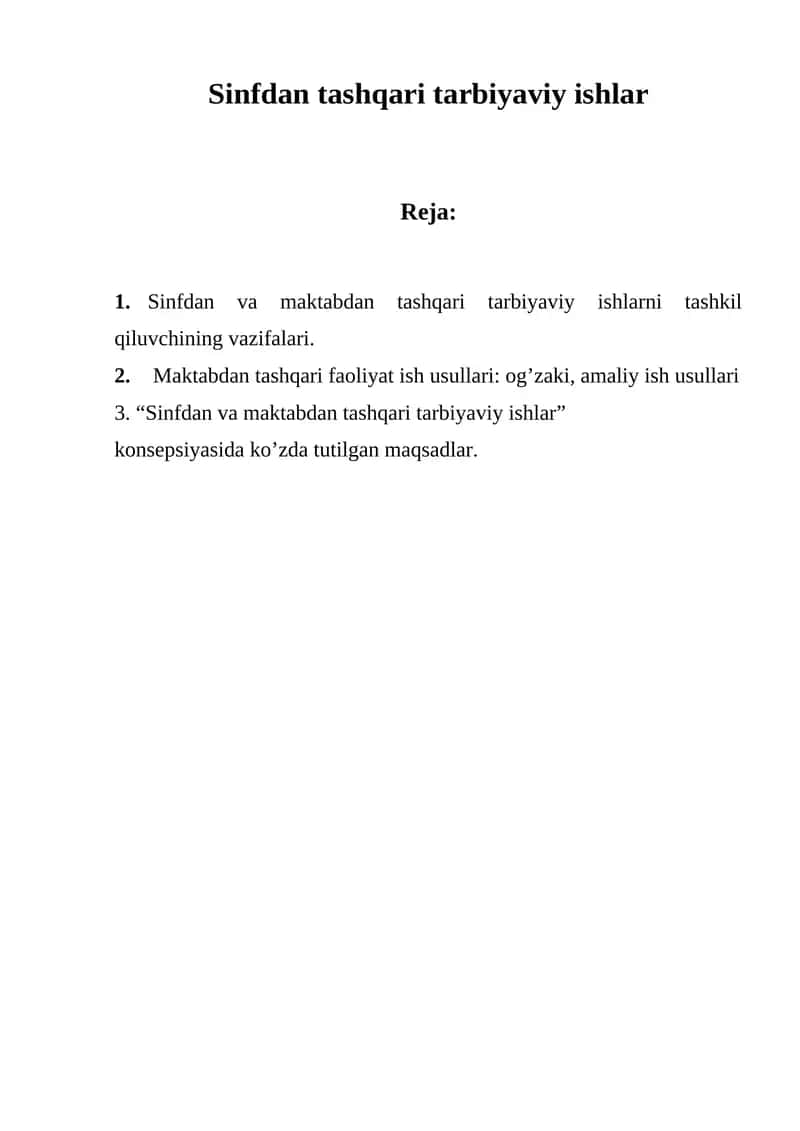 Sinfdan tashqari tarbiyaviy ishlar 1
