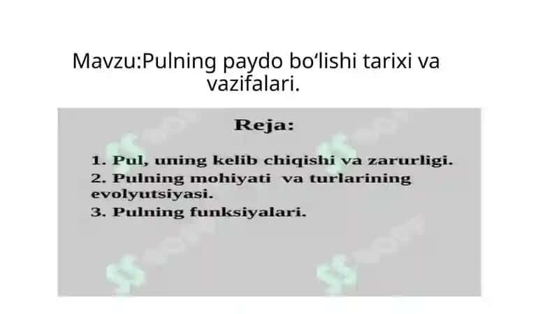 Pulning paydo boʻlishi tarixi va vazifalari