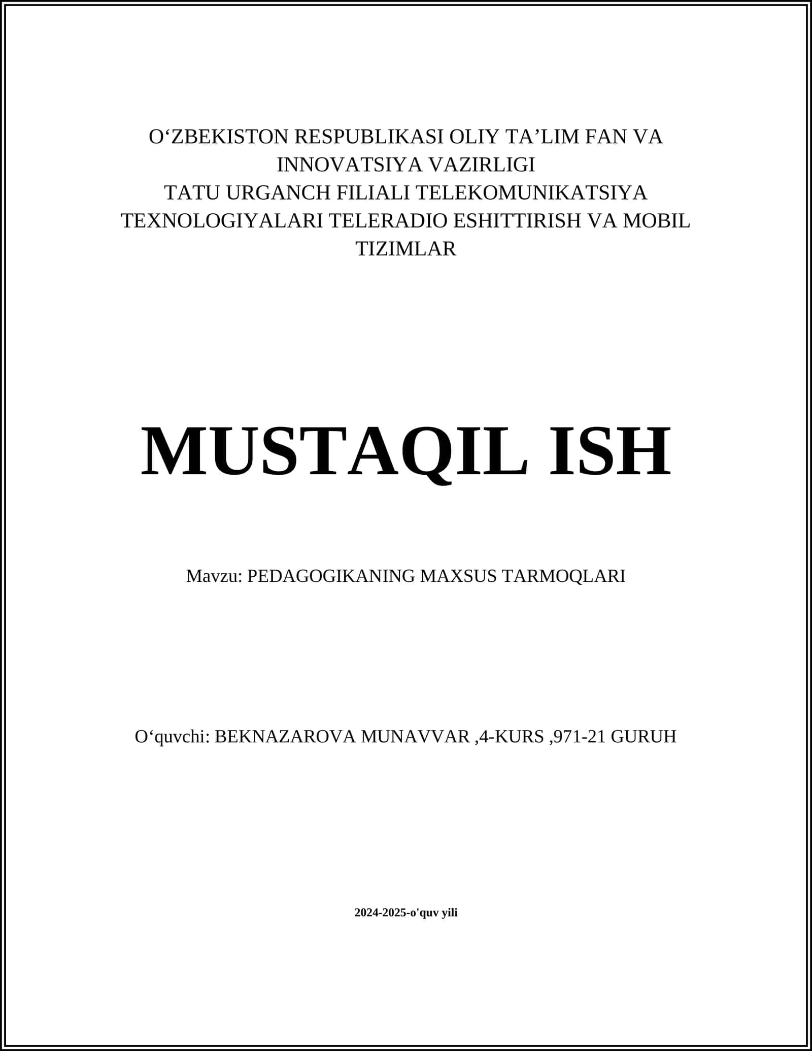 PEDAGOGIKANING MAXSUS TARMOQLARI 1