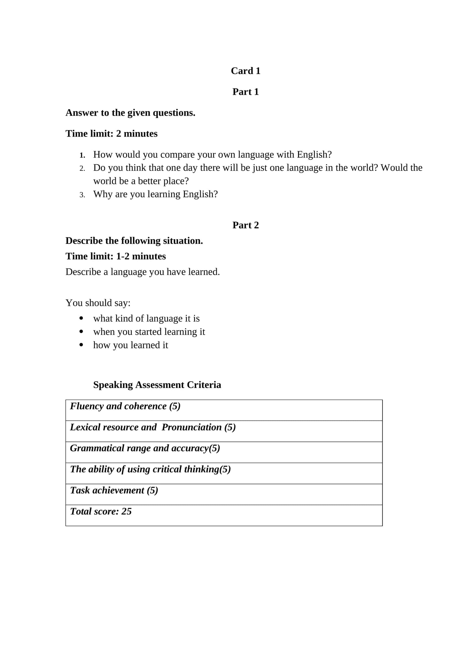 Language Learning Speaking Assessment 1