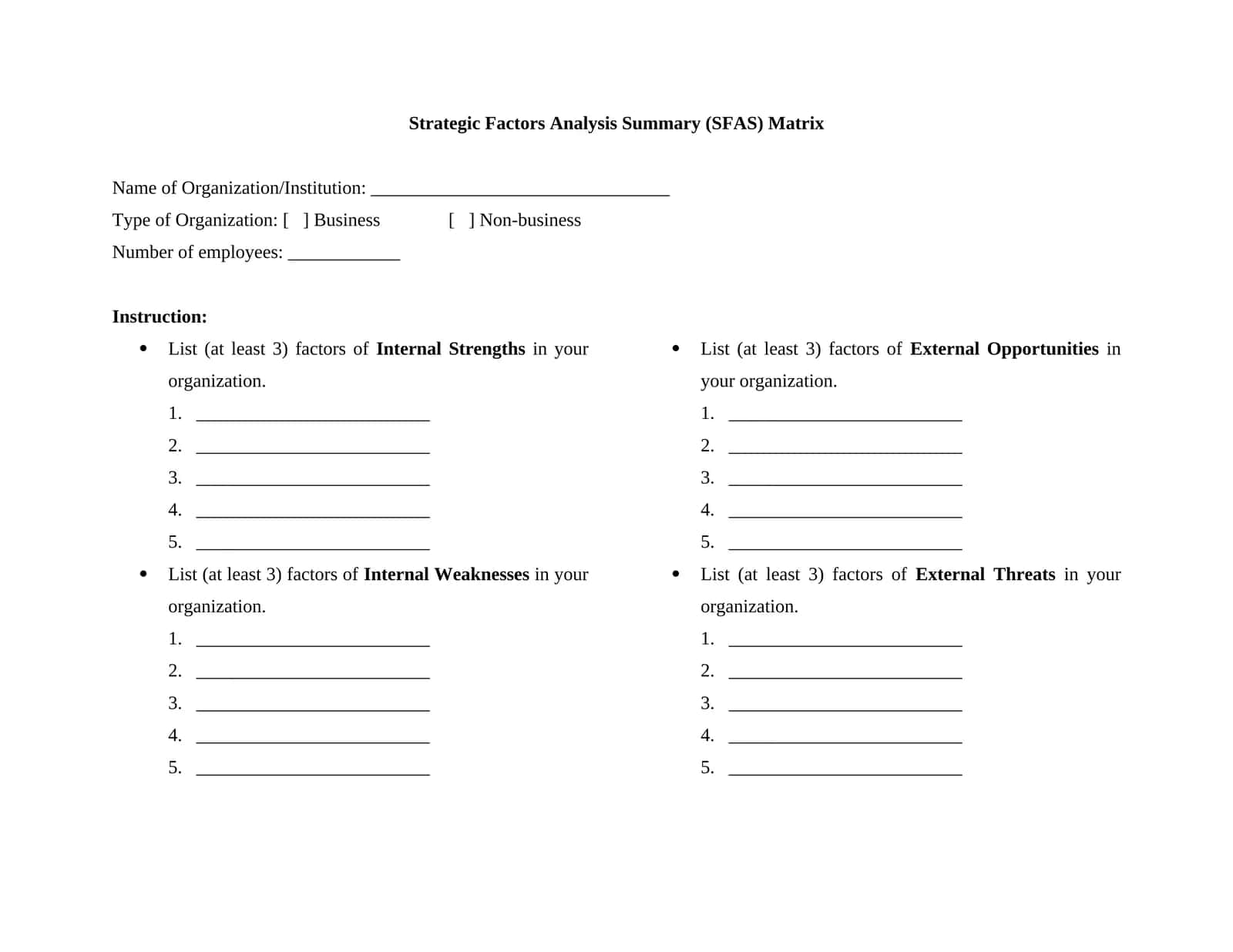 Strategic Factors Analysis Summary (SFAS) Matrix 1