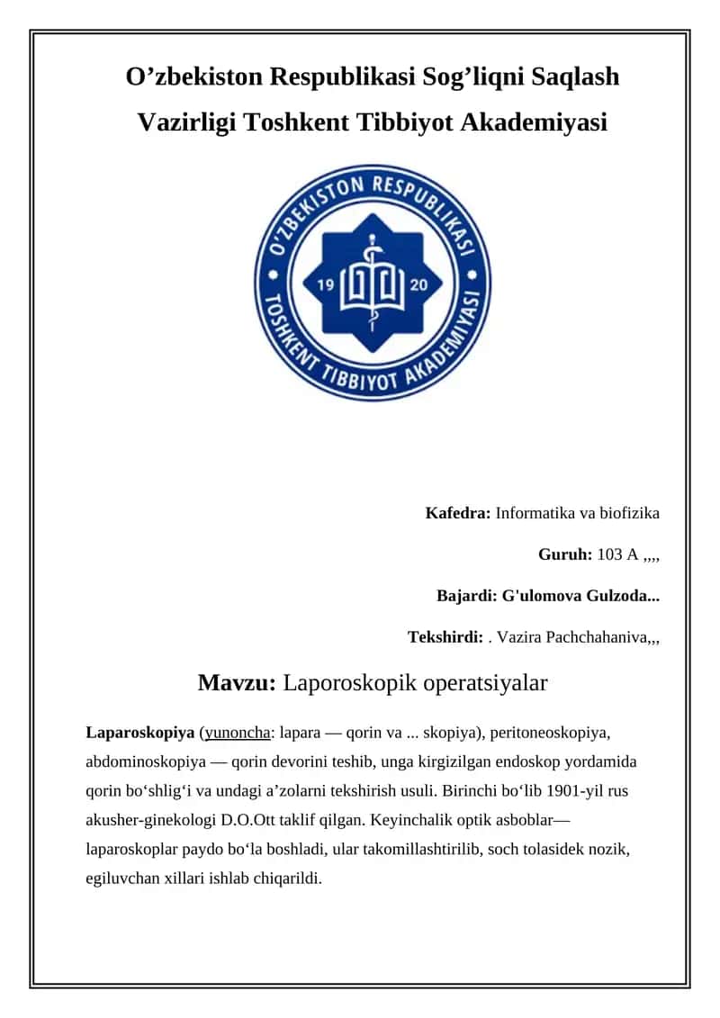 Laporoskopik operatsiyalar 1