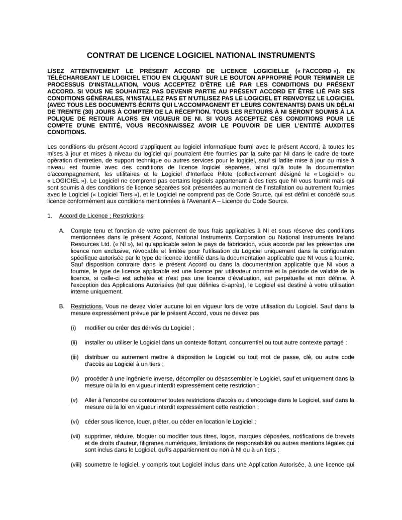 CONTRAT DE LICENCE LOGICIEL NATIONAL INSTRUMENTS 1