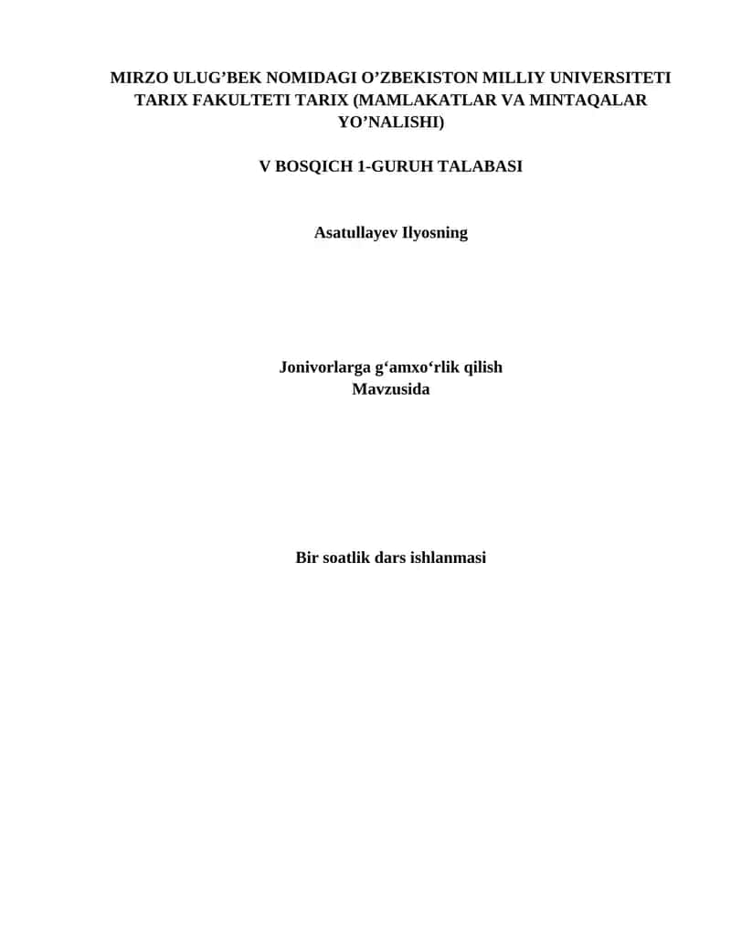 5-sinf 4-dars ishlanmasi - Jonivorlarga g‘amxo‘rlik qilish 1