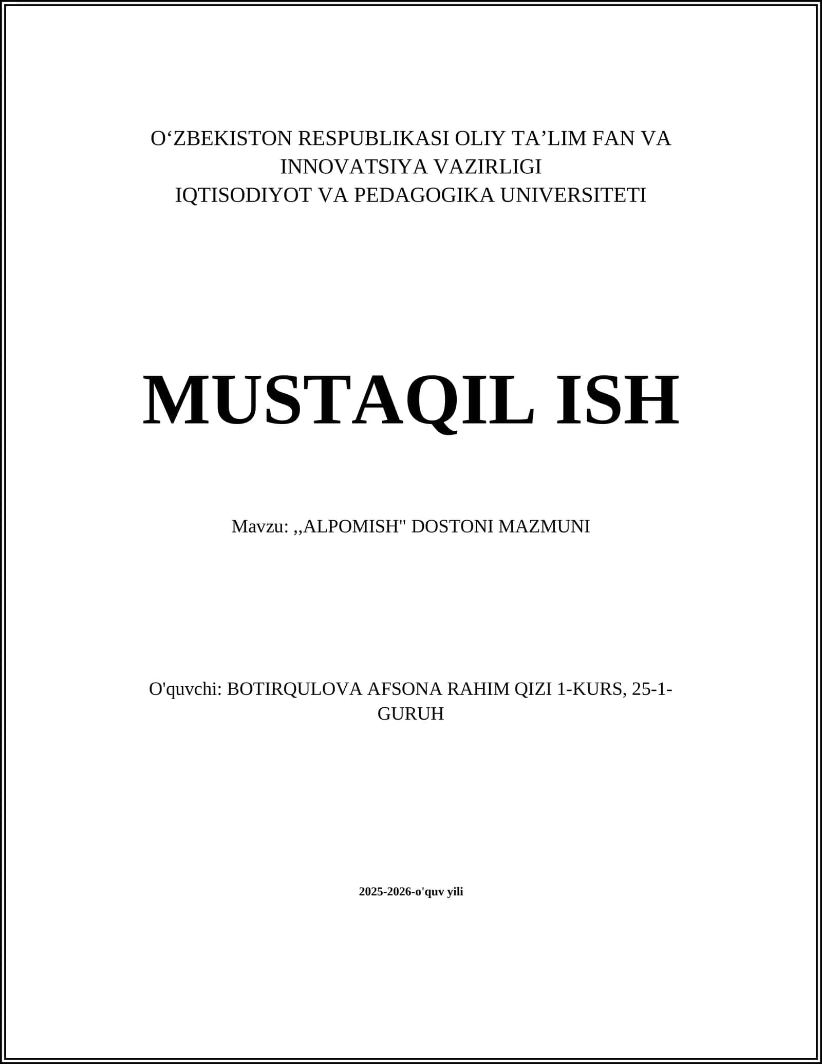 ,,ALPOMISH" DOSTONI MAZMUNI 1