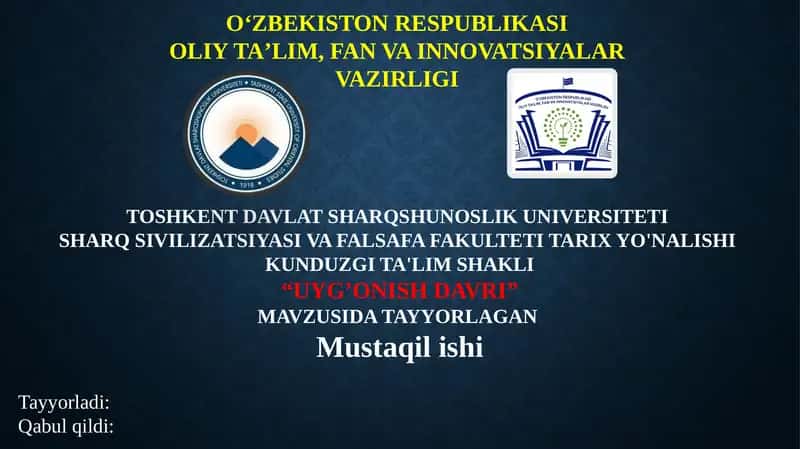 VATANIMIZDA UYG’ONISH DAVRI 1