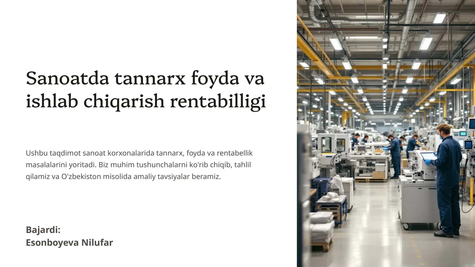 Sanoatda tannarx foyda va ishlab chiqarish rentabilligi 1
