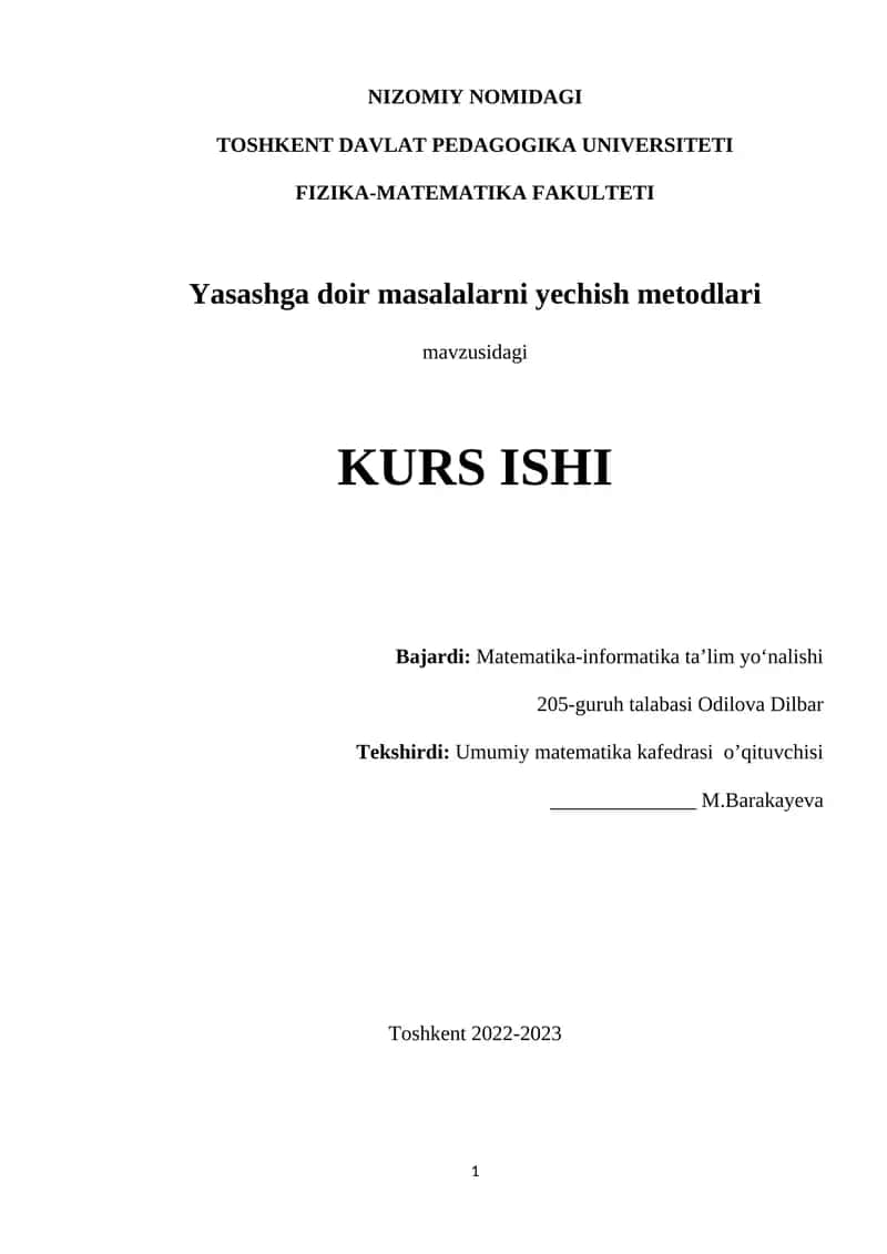 Yasashga doir masalalarni yechish metodlari 1