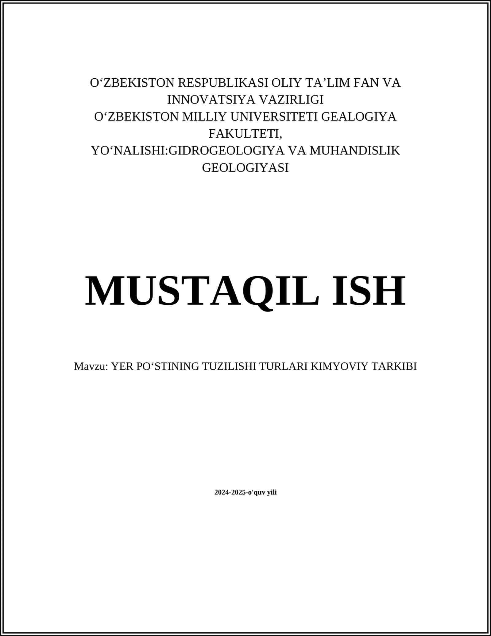 YER POʻSTINING TUZILISHI TURLARI KIMYOVIY TARKIBI 1