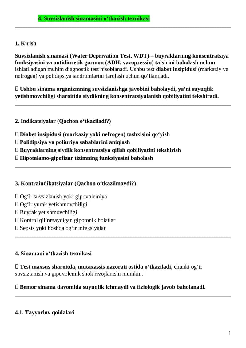 Suvsizlanish sinamasini o‘tkazish texnikasi 1