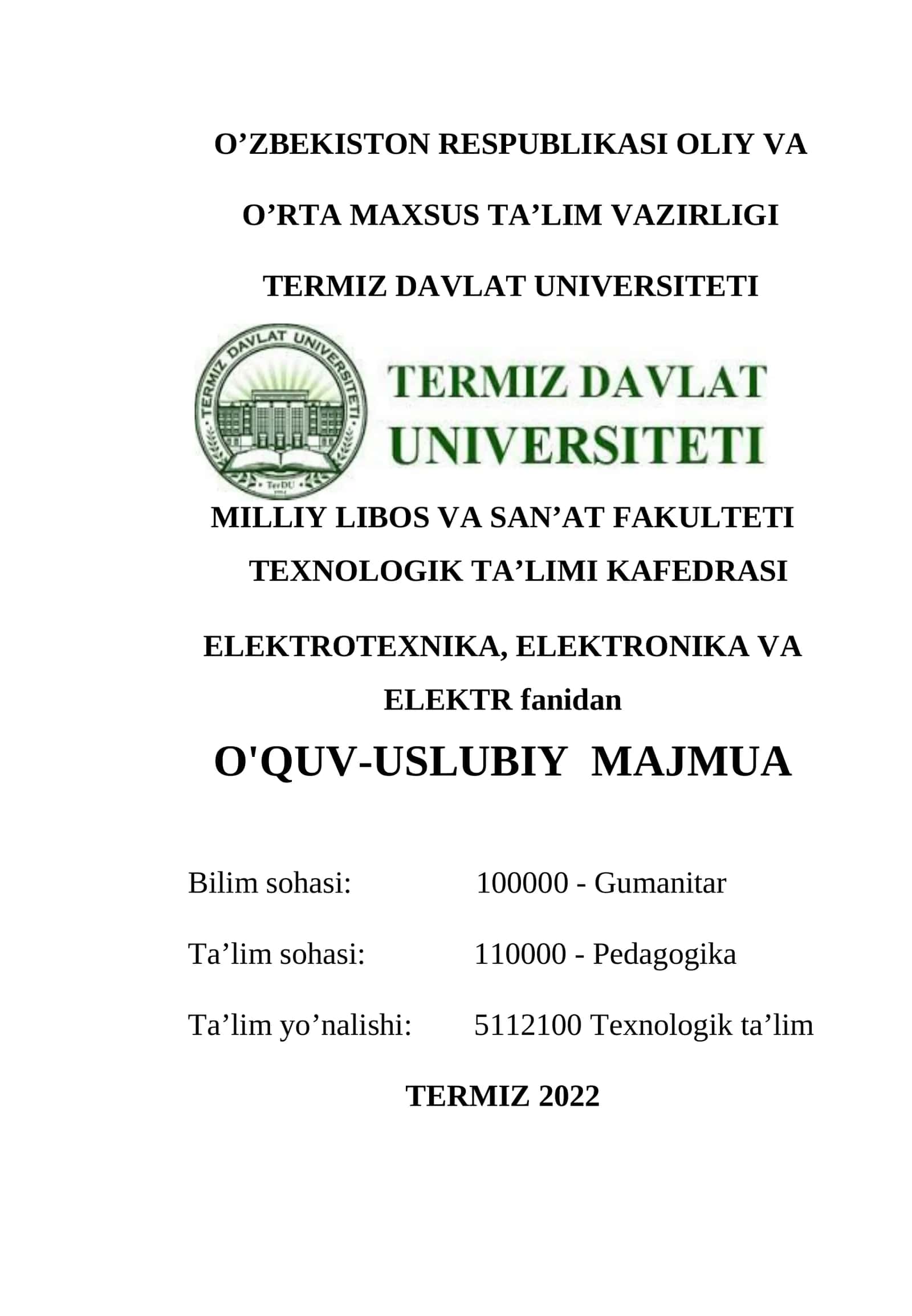 Fanning o'quv-uslubiy majmuasi 1