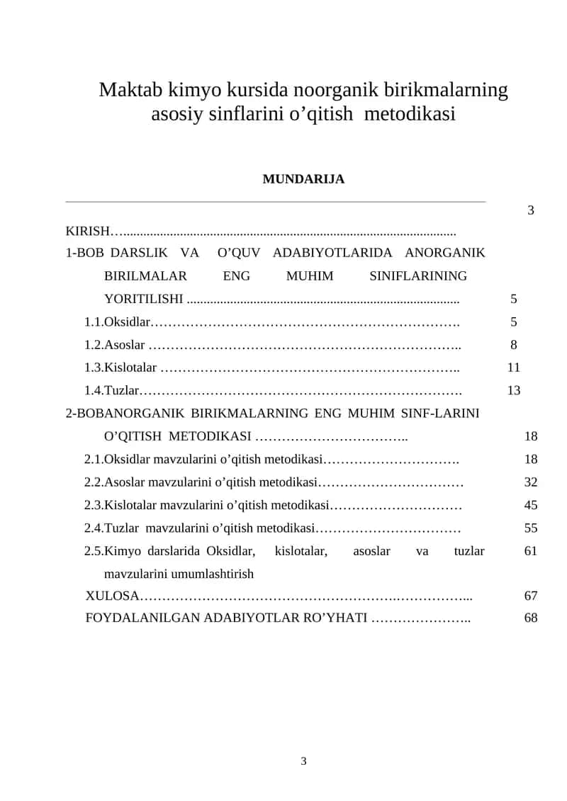 Anorganik birikmalar mavzusida kimyo kursi 1