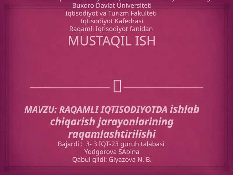 MUSTAQIL ISH 1