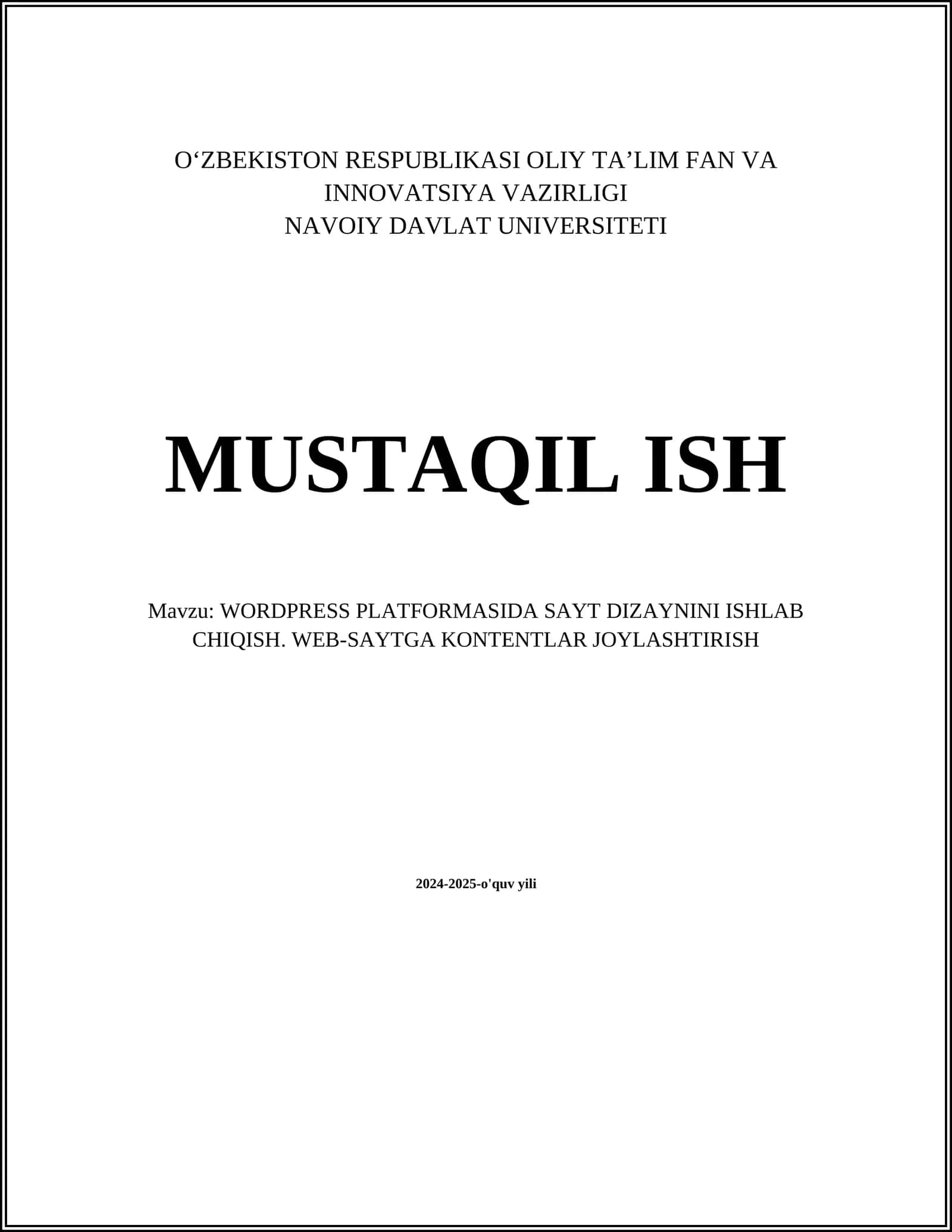 WORDPRESS PLATFORMASIDA SAYT DIZAYNINI ISHLAB CHIQISH. WEB-SAYTGA KONTENTLAR JOYLASHTIRISH 1