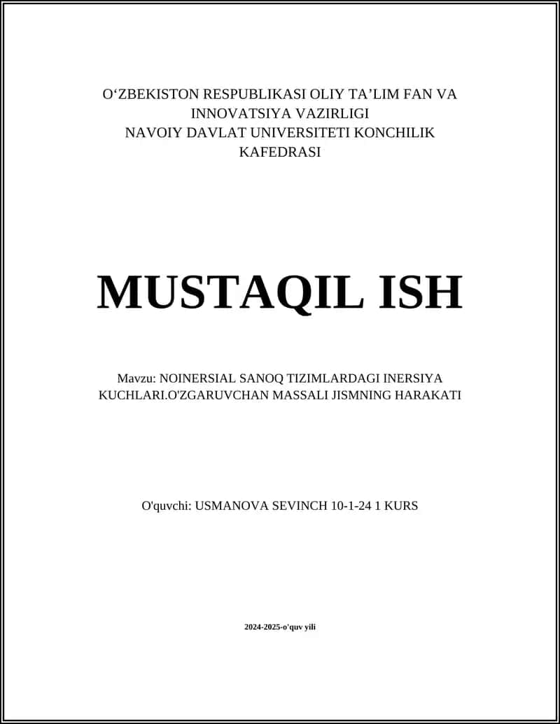 NOINERSIAL SANOQ TIZIMLARI 1