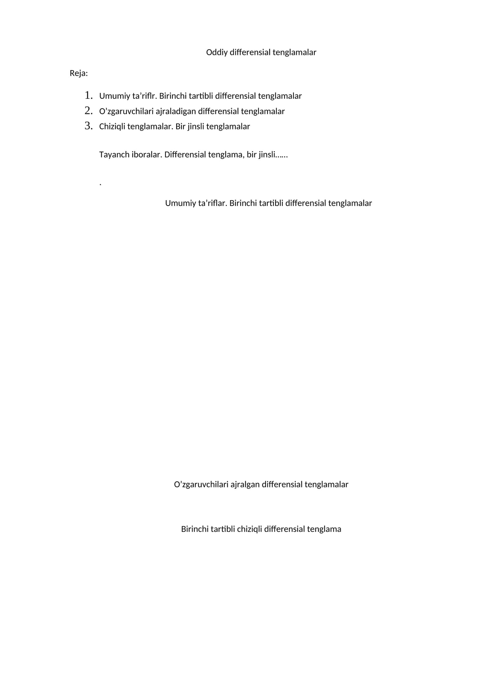 Oddiy differensial tenglamalar 1