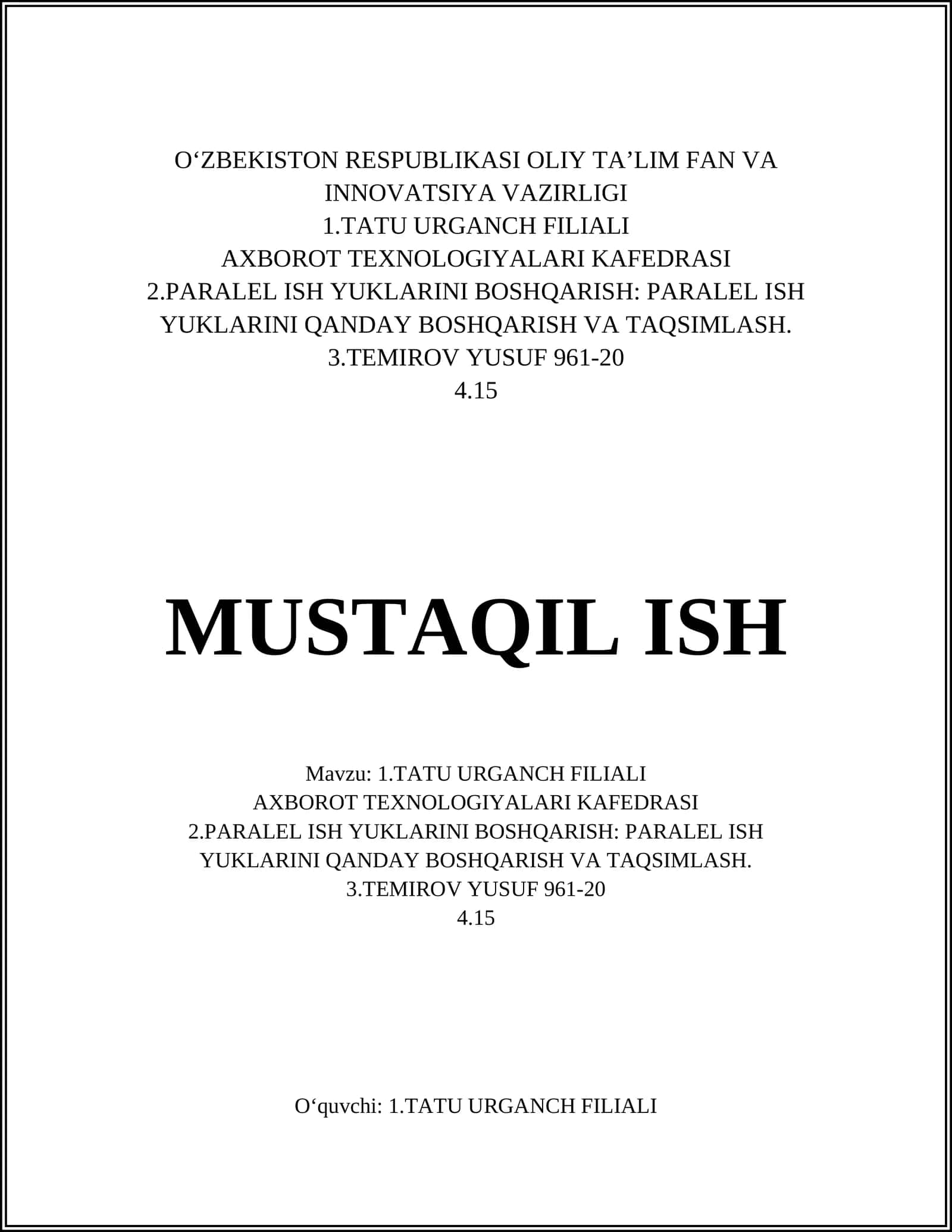 Parallel hisoblash tamoyillari 1