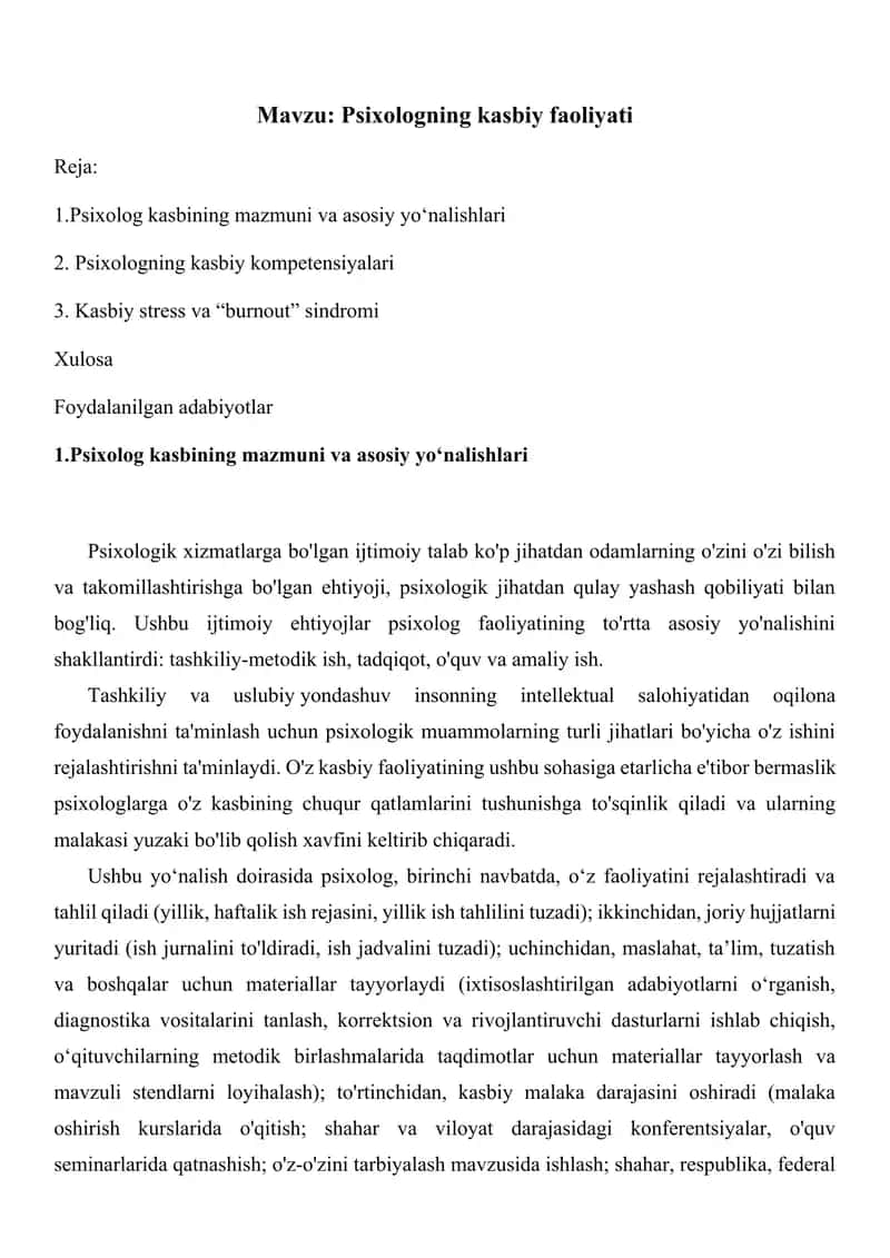 Psixologning kasbiy faoliyati 1