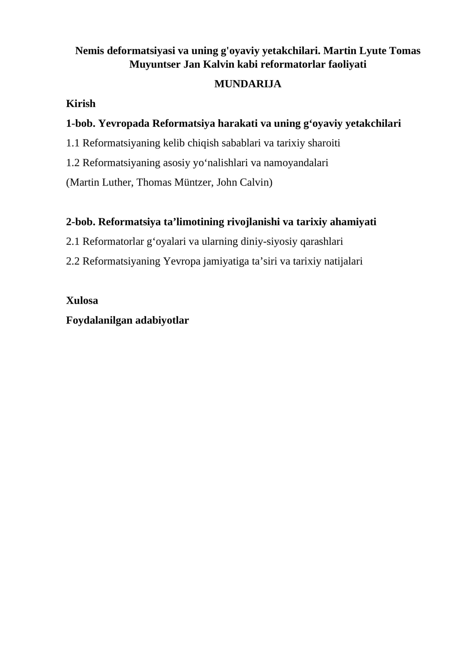 Reformatsiya harakati va Reformatorlar faoliyati 1