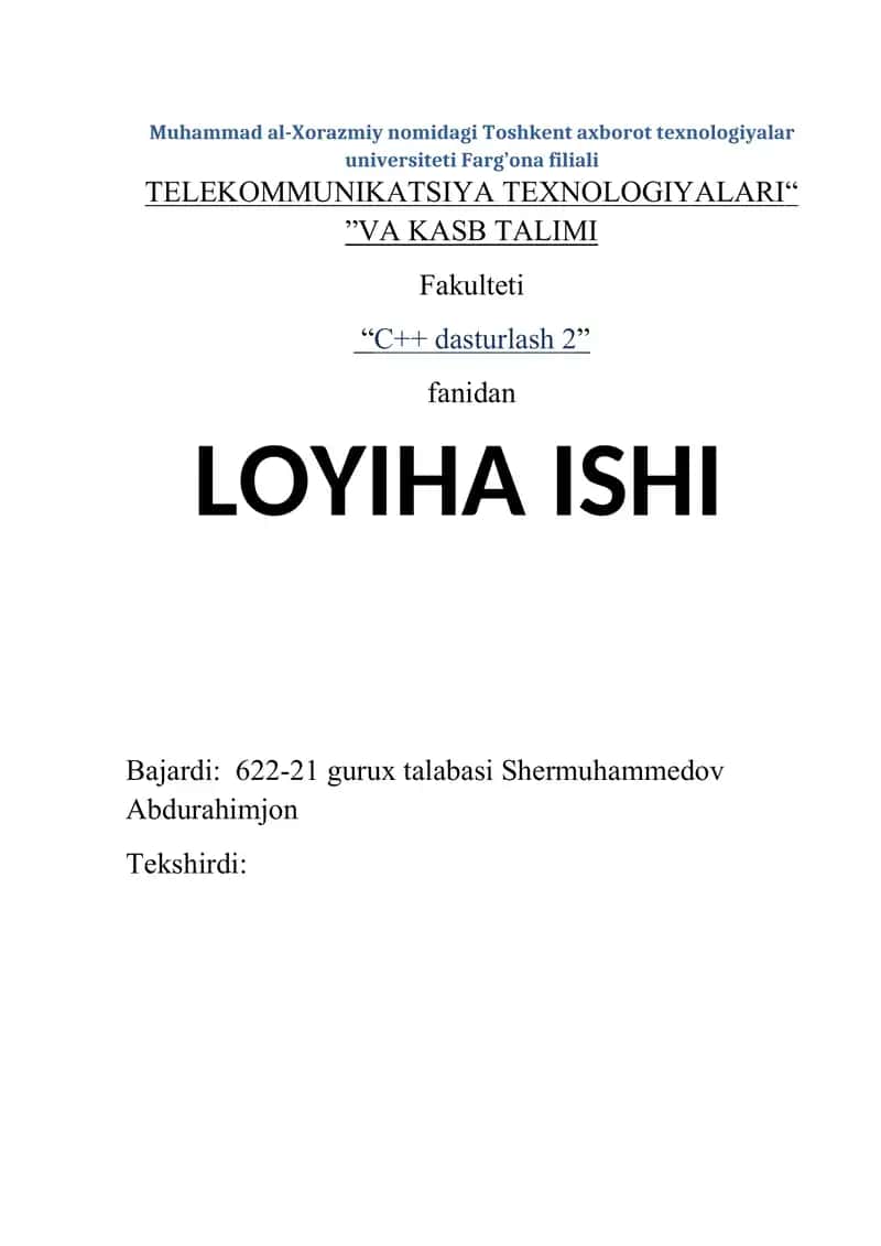 C++ darslar loyihasi 1