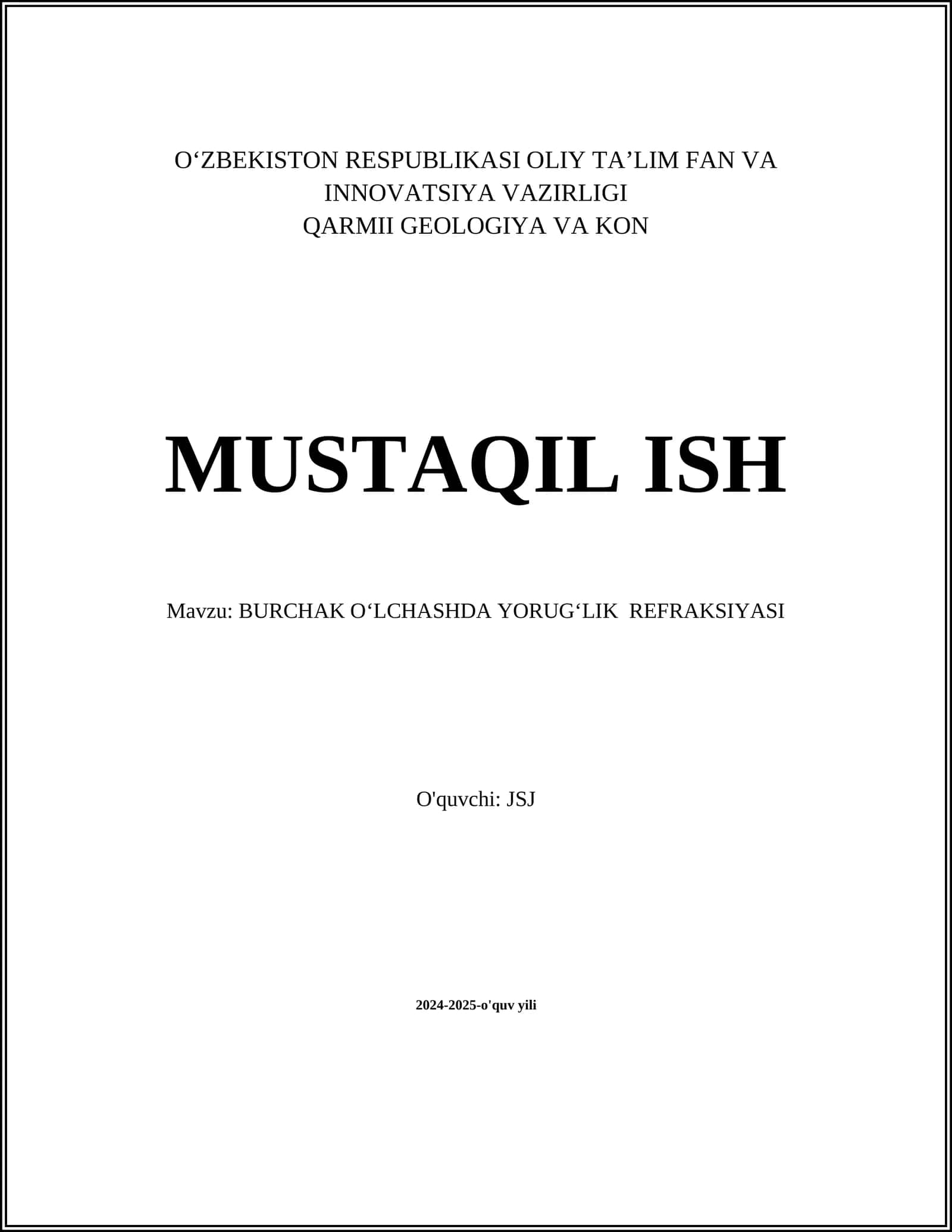 BURCHAK O‘LCHASHDA YORUG‘LIK REFRAKSIYASI 1