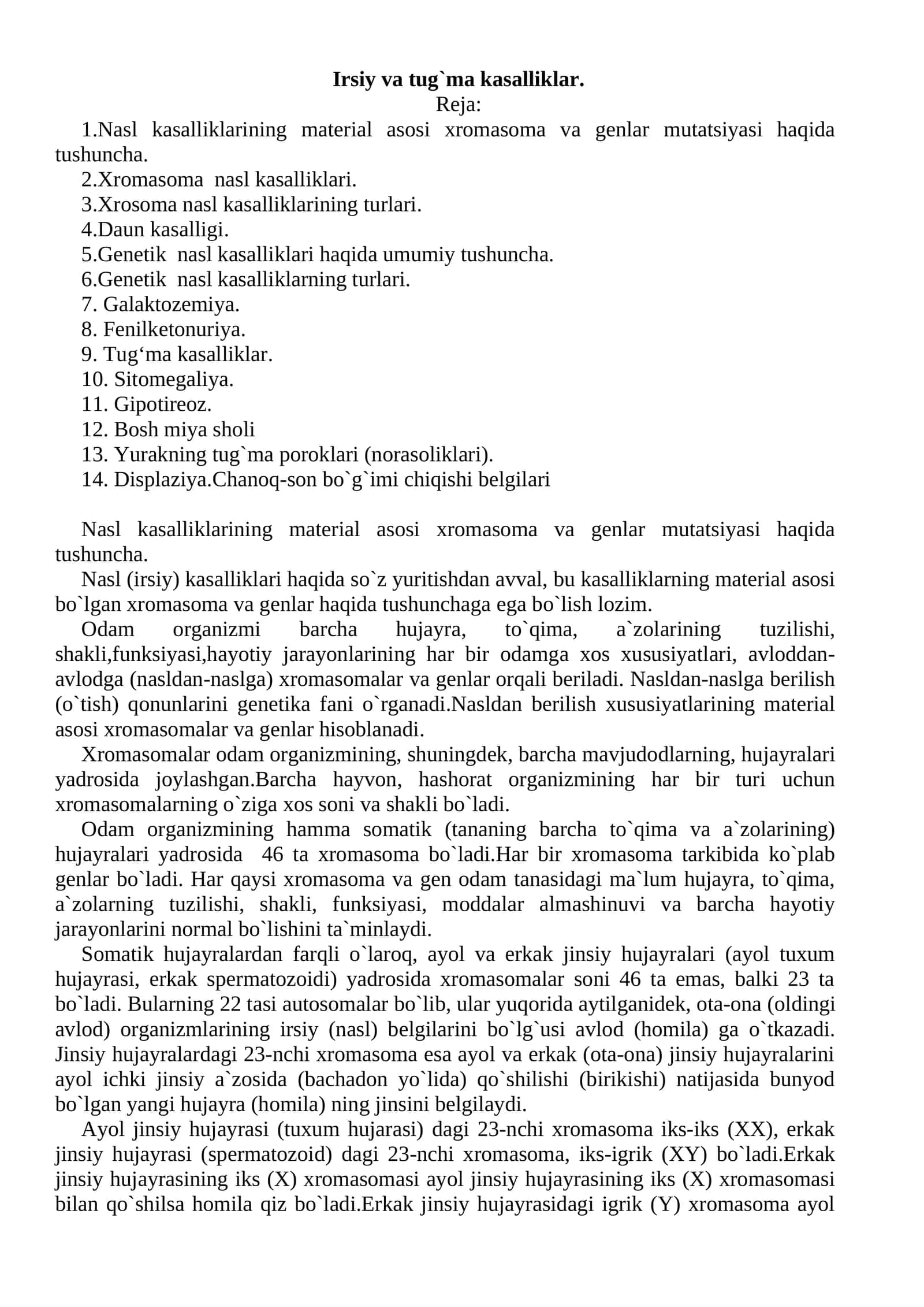 Irsiy va tug`ma kasalliklar 1