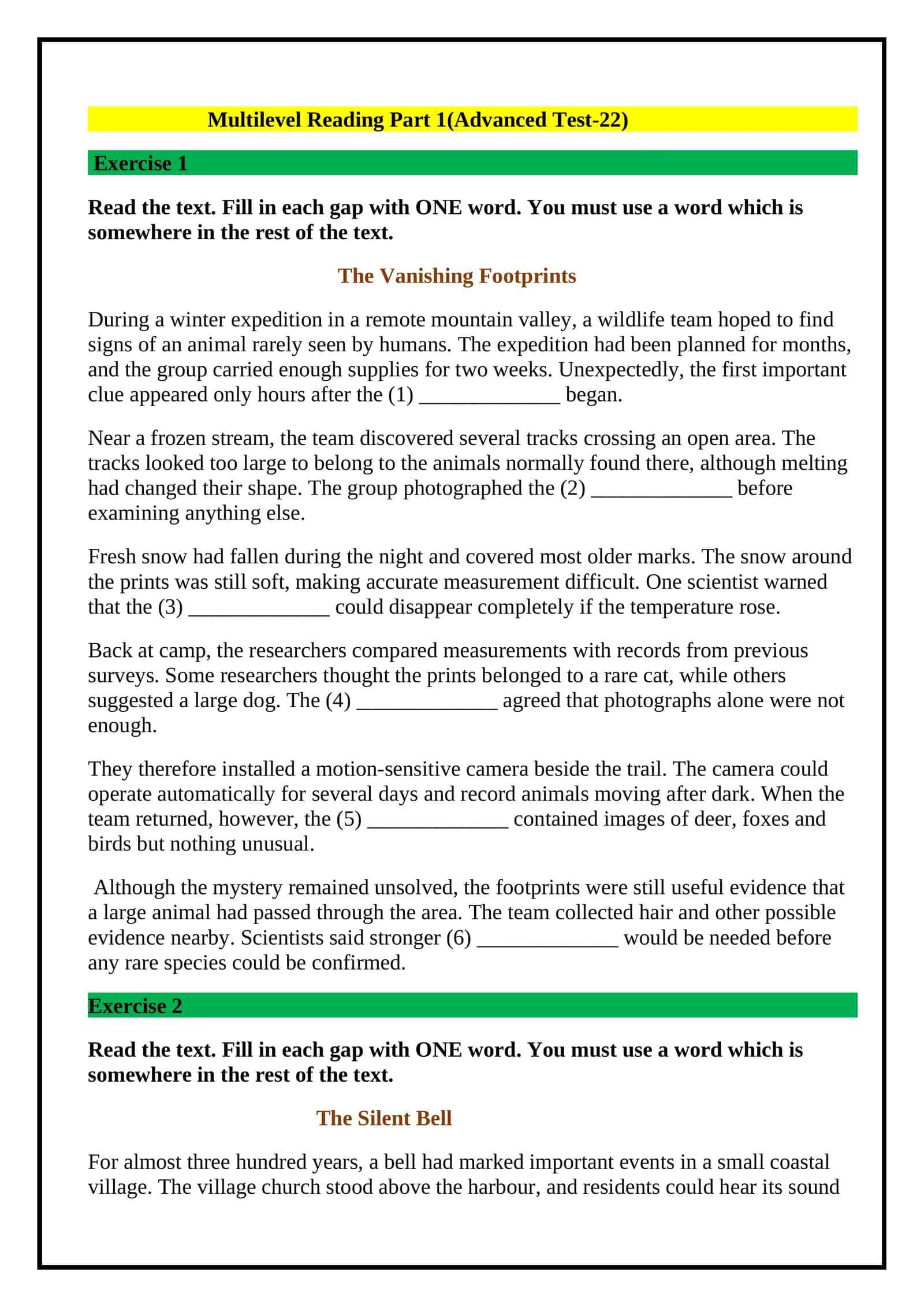Reading Part1 (Advanced Tests-22) 1