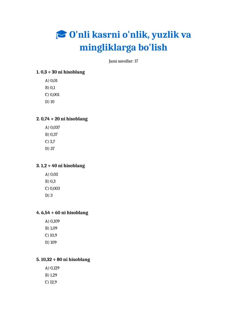 O'nli kasrlar 1