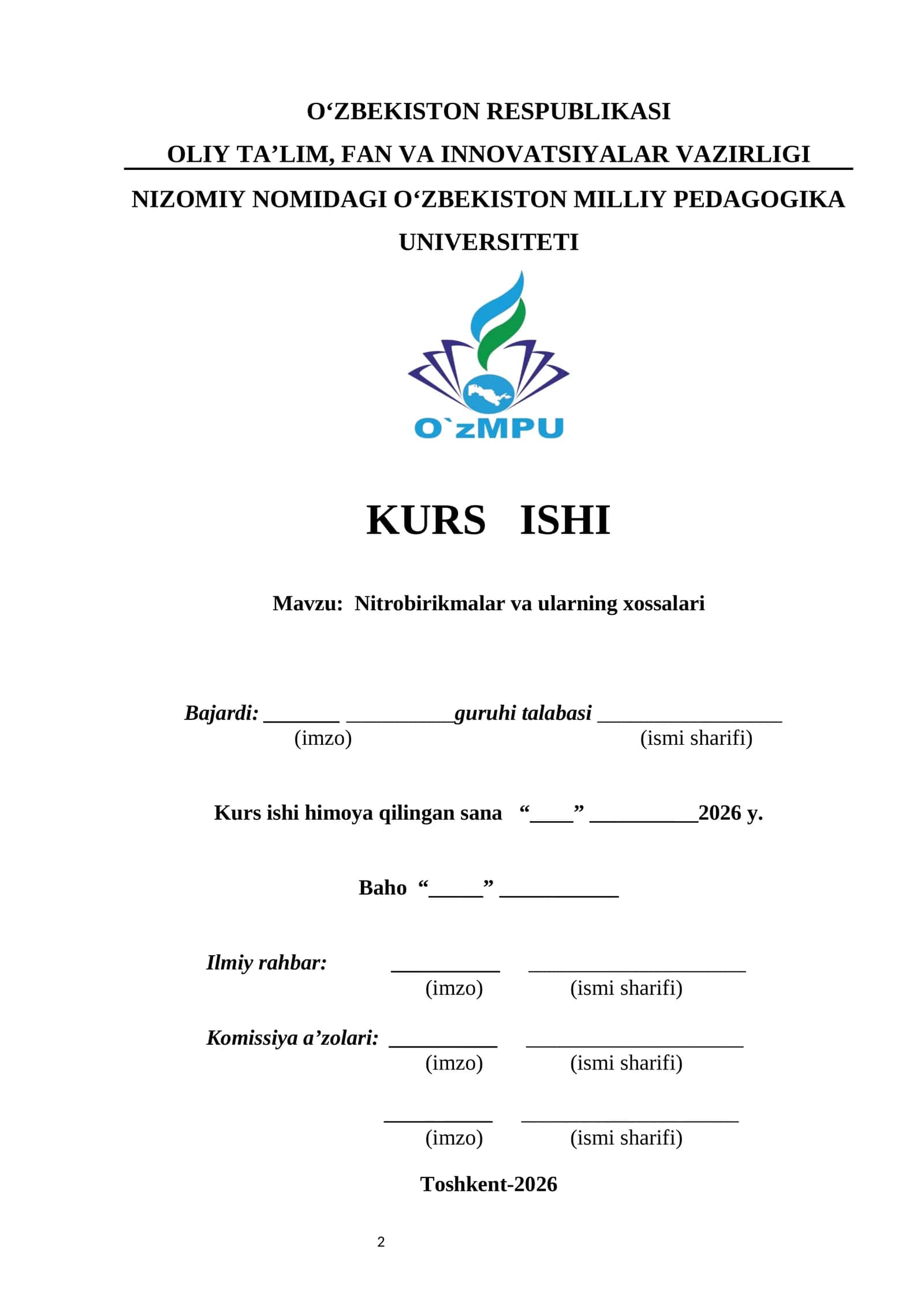 Nitrobirikmalar va ularning xossalari 1