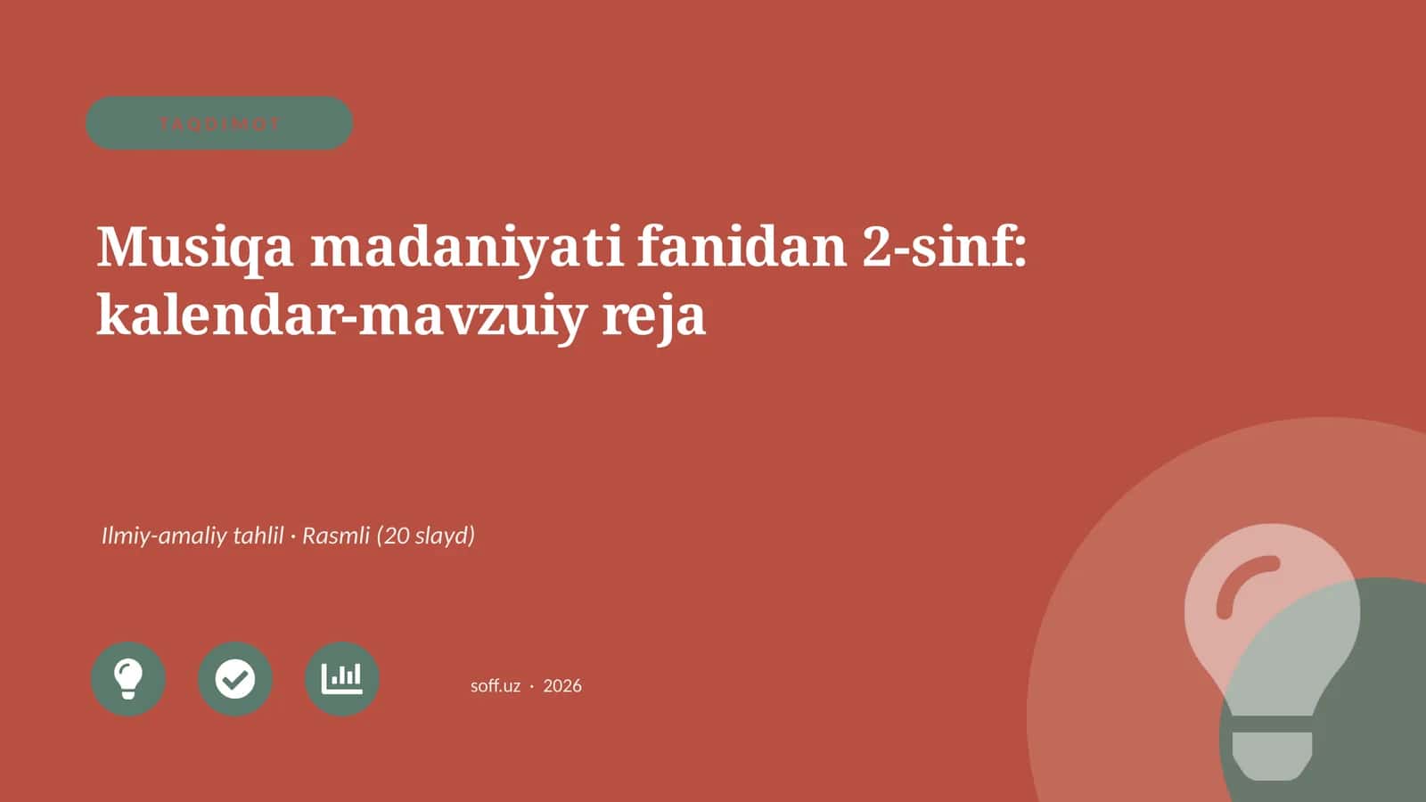 Musiqa madaniyati fanidan 2-sinf: kalendar-mavzuiy reja 1