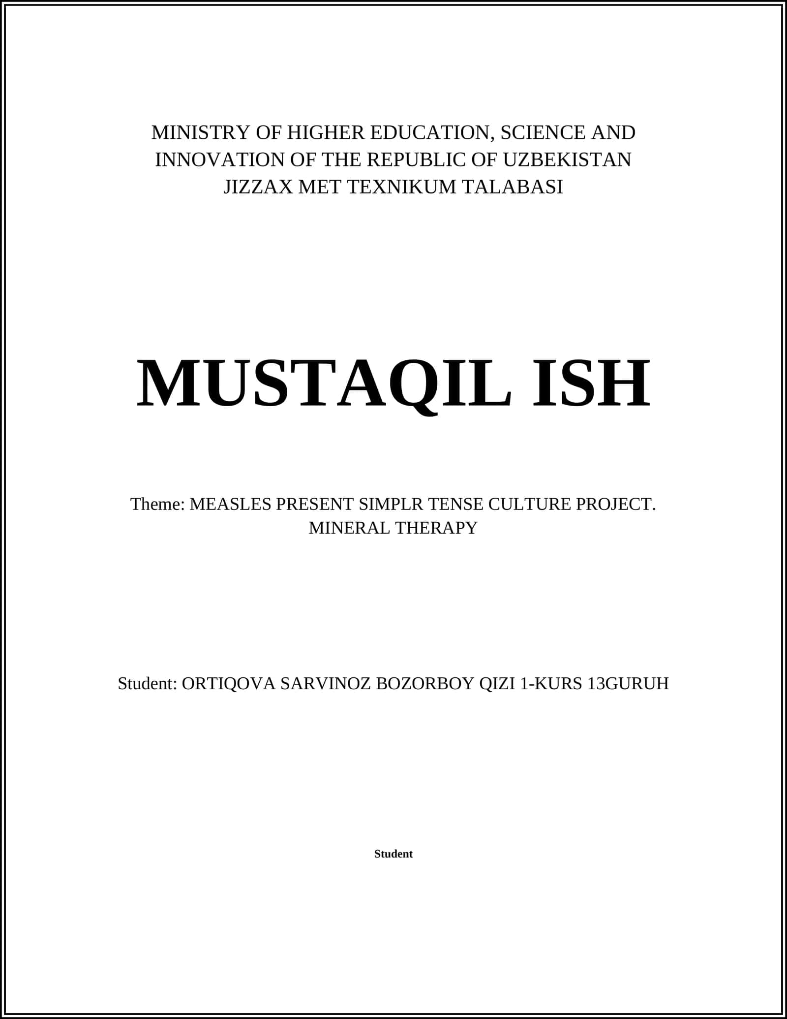 MEASLES PRESENT SIMPLR TENSE CULTURE PROJECT 1