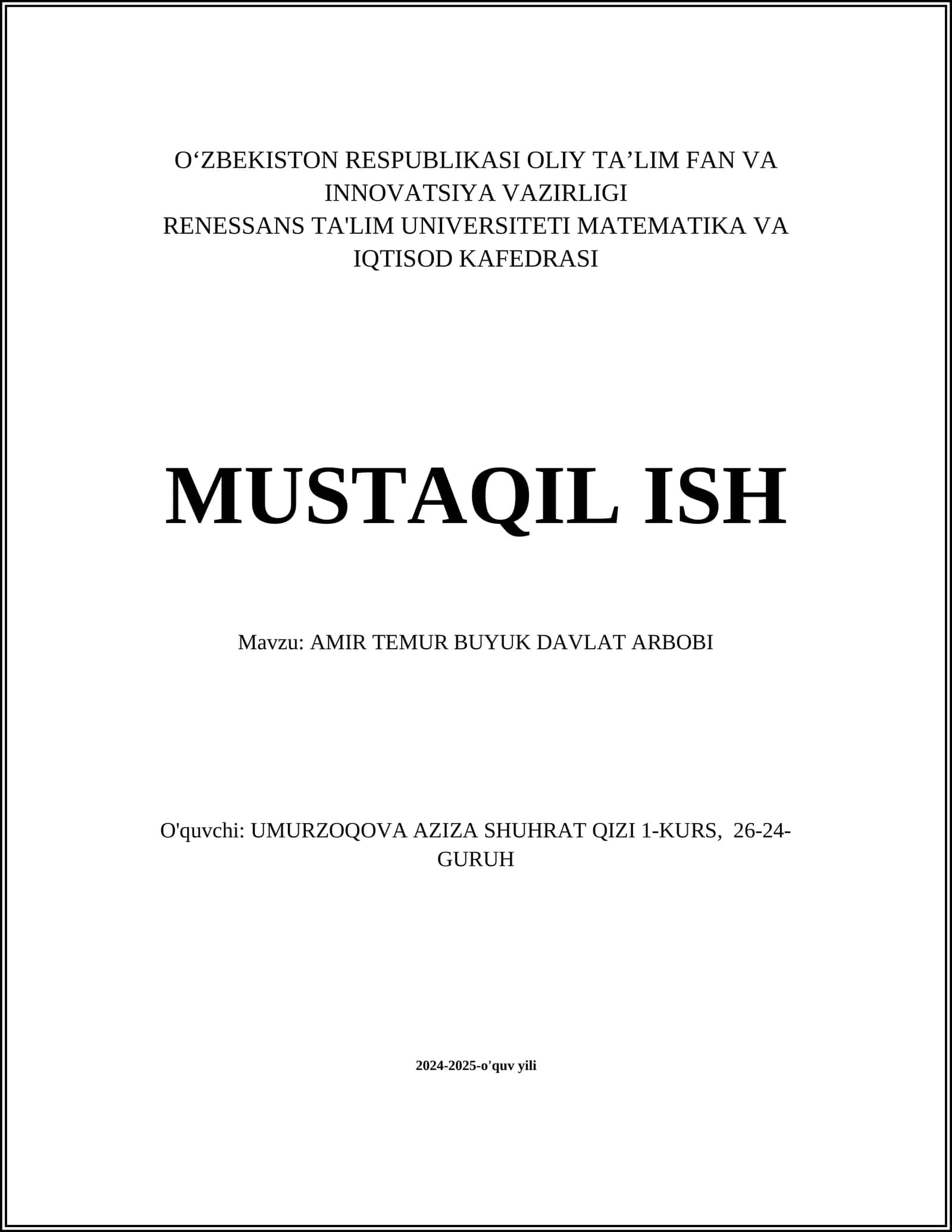AMIR TEMUR BUYUK DAVLAT ARBOBI 1