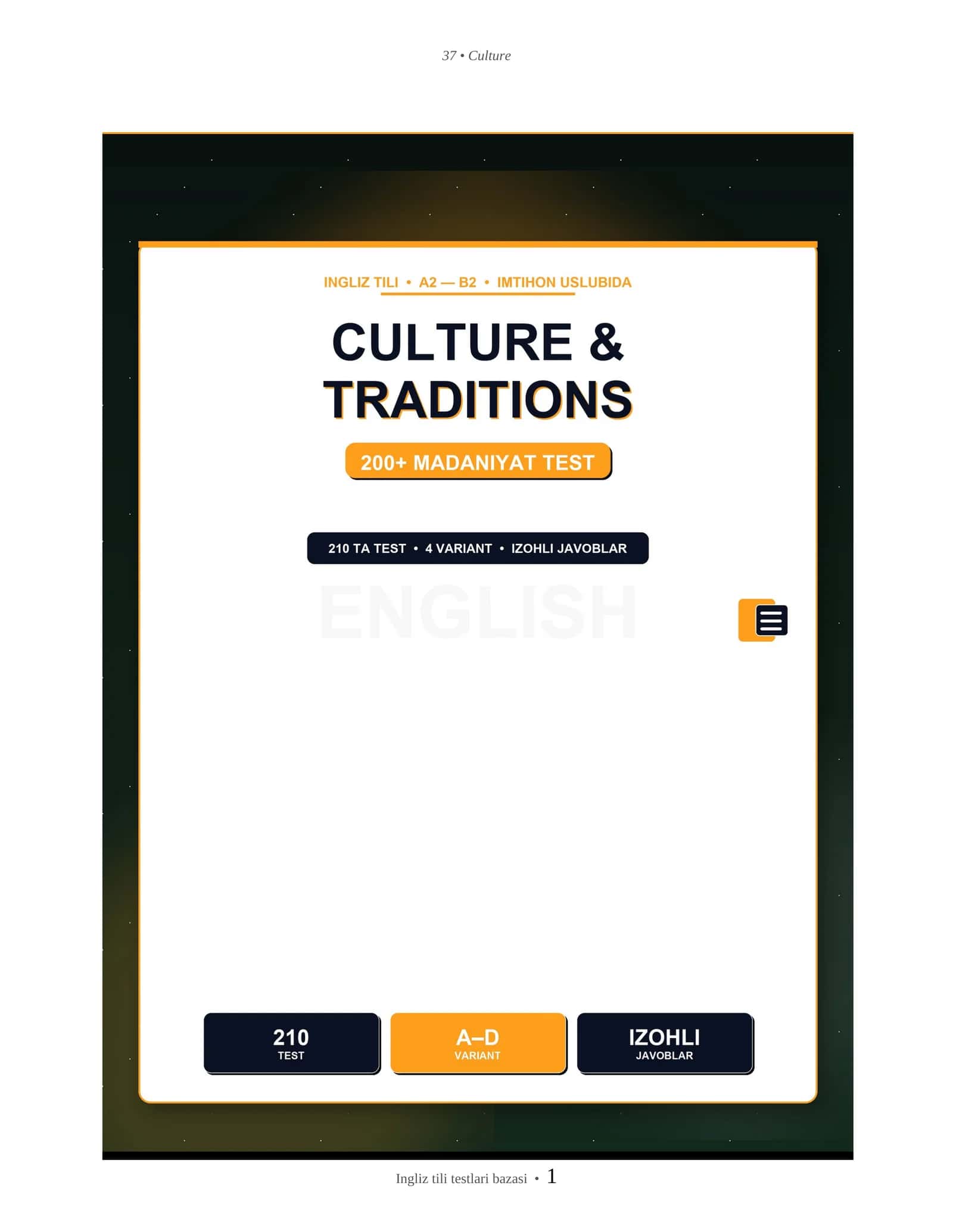 INGLIZ TILI CULTURE & TRADITIONS 1