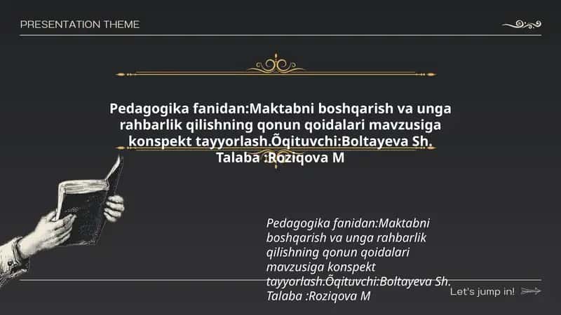 Maktabni boshqarish va unga rahbarlik qilishning qonun qoidalari mavzusiga konspekt tayyorlash 1