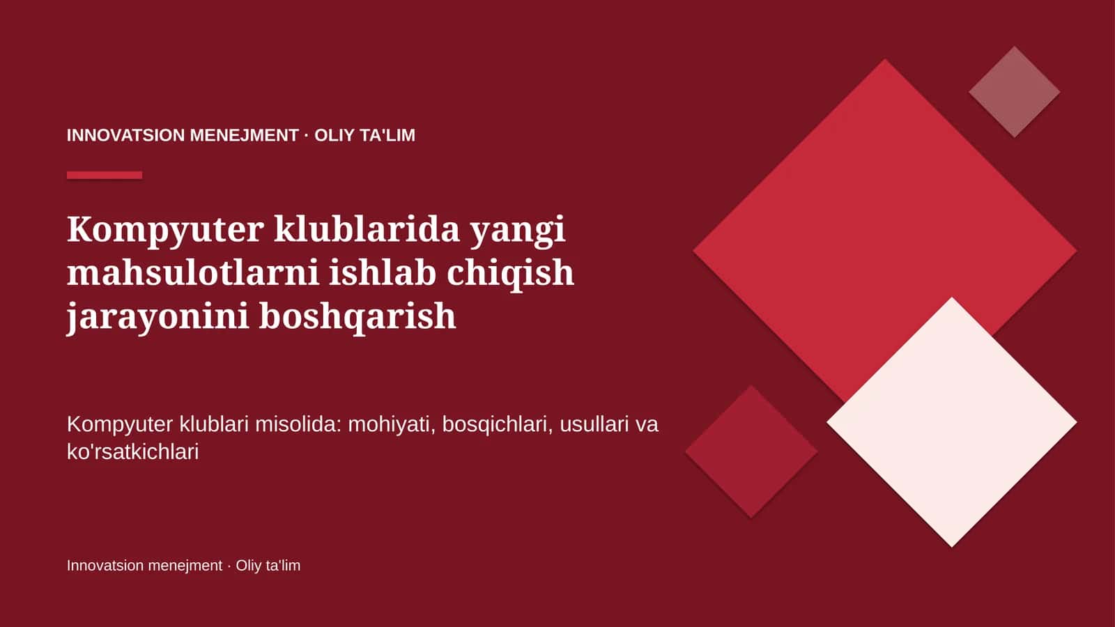 Kompyuter klublarida yangi mahsulotlarni ishlab chiqish jarayonini boshqarish 1